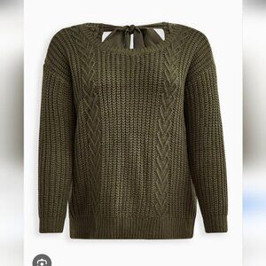 TORRID | Drop Shoulder Cable Heart Tie Back Sweater Olive SZ 3X